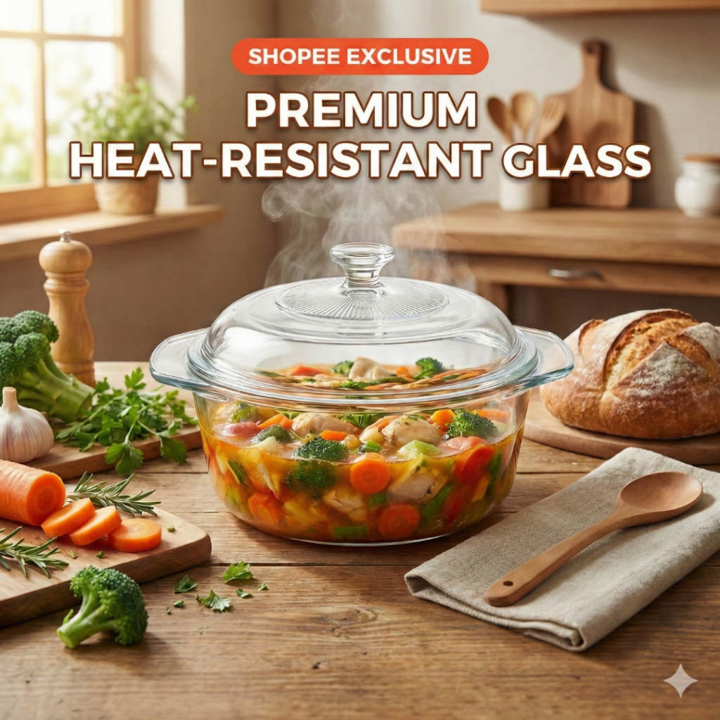 Mangkok Kaca Tranparan + Tutup | Mangkok Sayur Elegan | Anti Panas, Aman Microwave Ukuran besar