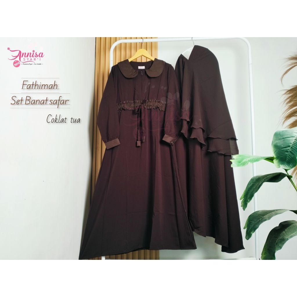 READY STOK [BISA COD] SET SAFAR BANAT Model Fathimah | Set Banat safar Jetblack Bonanza | Set Gamis 