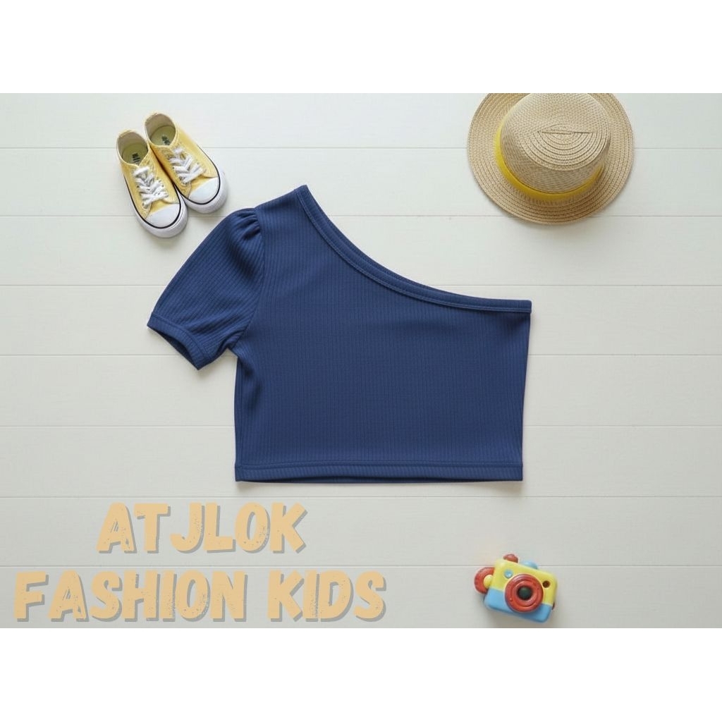 Mollie Top One Shoulder Semi Crop Top / Atasan Anak Serut Perempuan Rib Premium