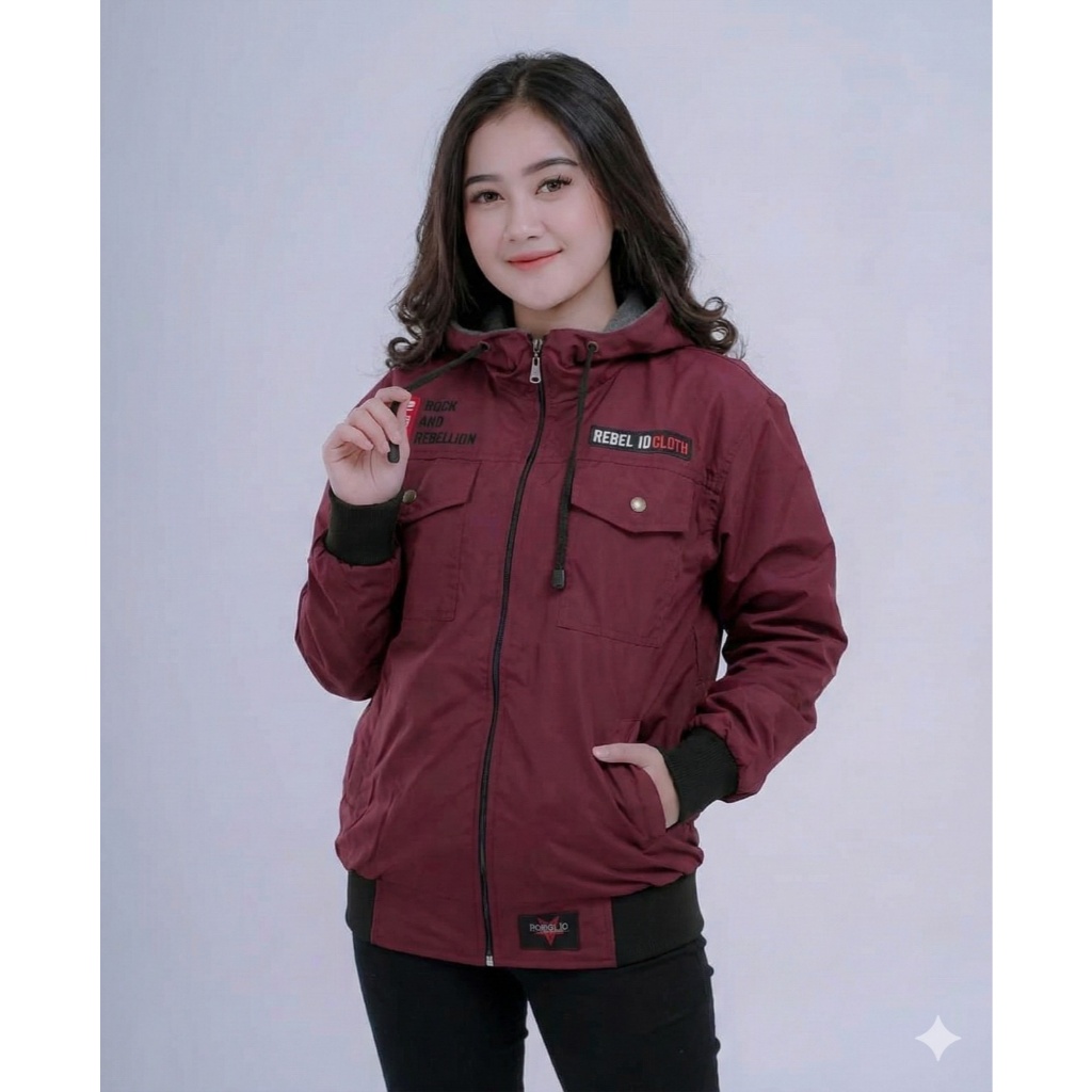 Jaket Parasut Wanita Casual Waterproof Outfit Motor Cewek Stylish