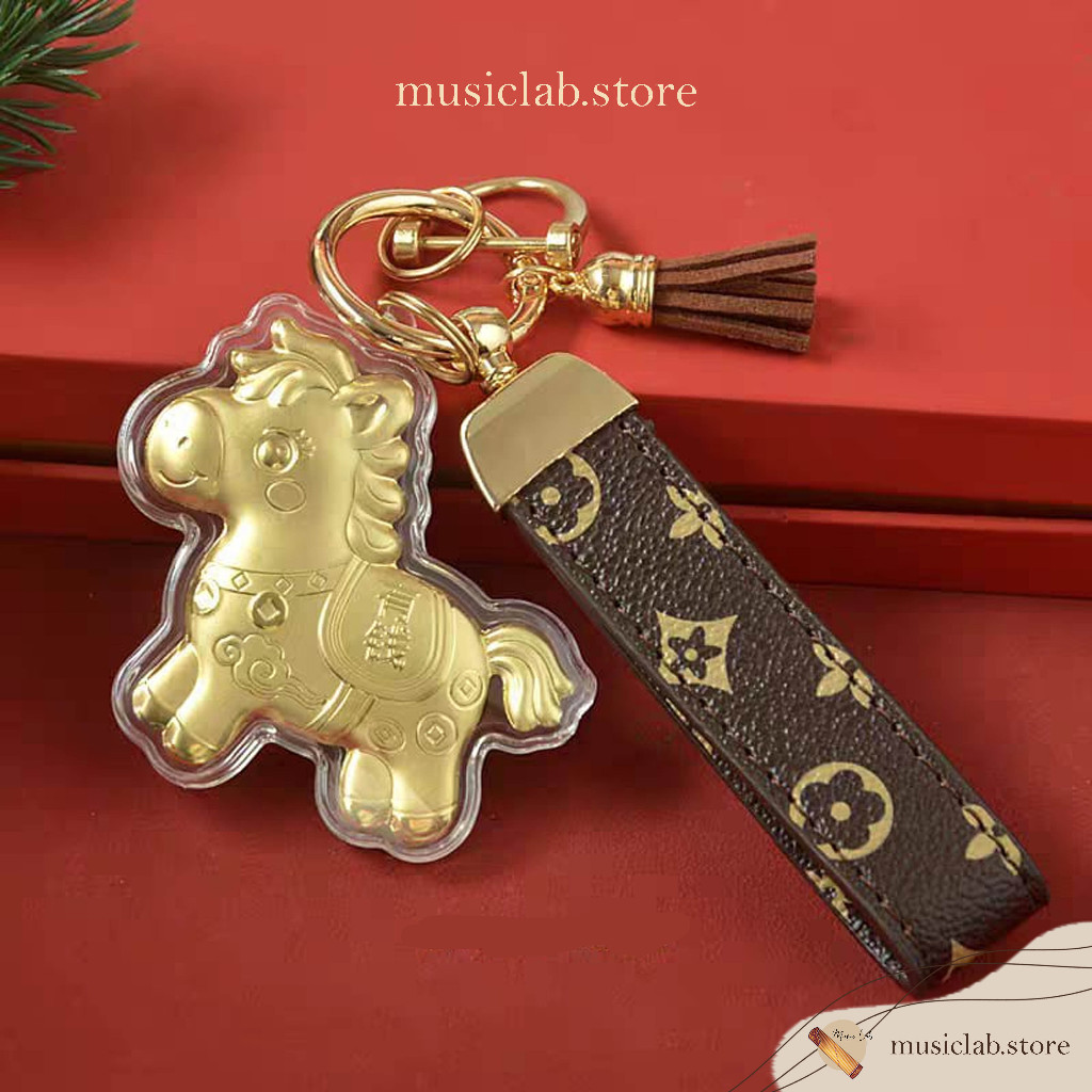 MUSIC LAB Gantungan Kunci 6,6 x 6,6 cm Tas, Kunci Mobil Imitasi Emas Kulit ---- Tahun Kuda