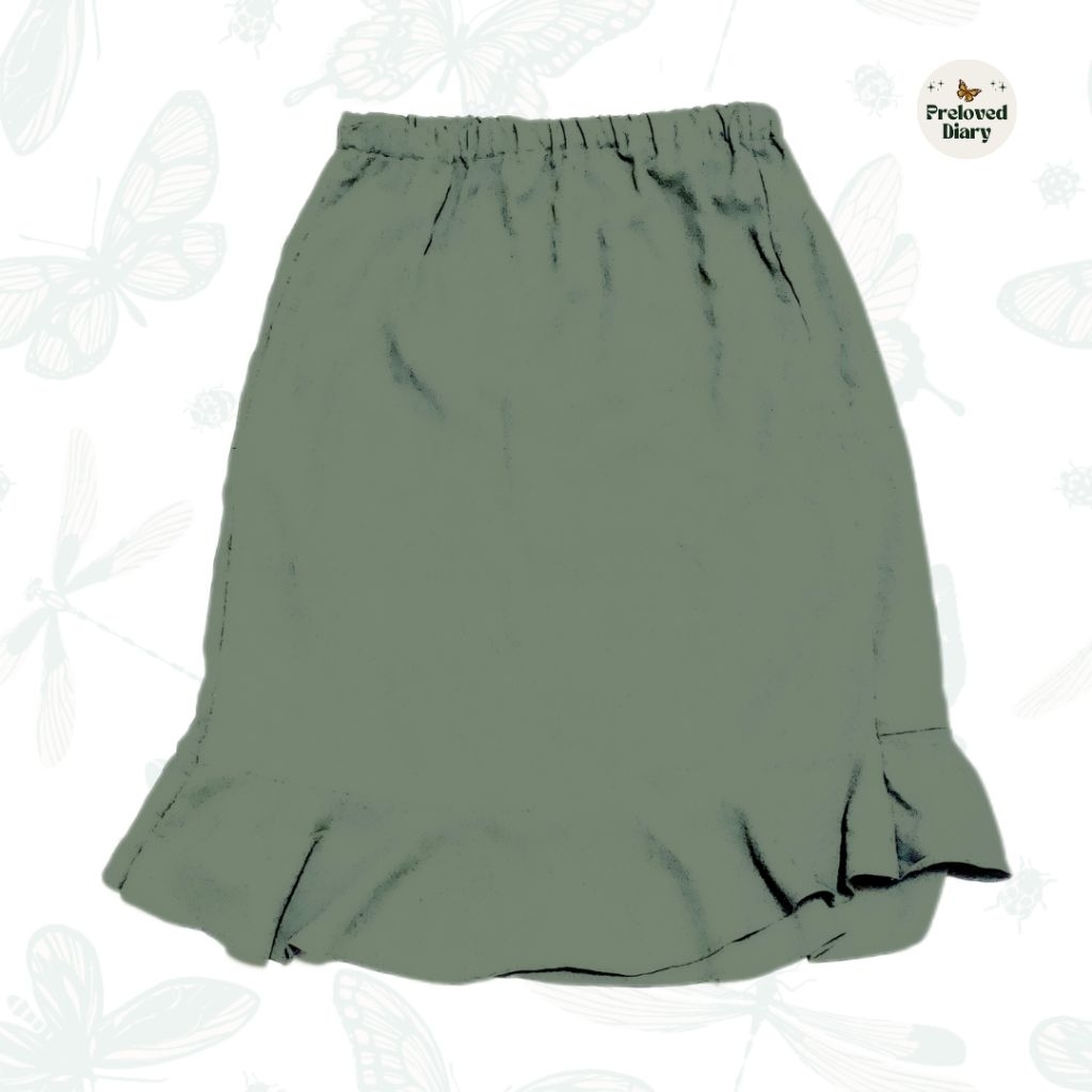 Green Army Frill Midi Skirt - Rok Hijau Wanita Klasik
