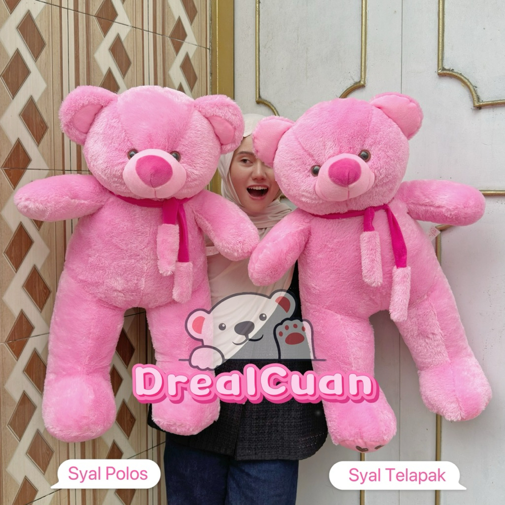 Boneka Teddy Bear Fluffy Syal besar Jumbo Pink