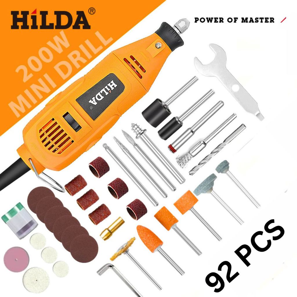 HILDA Mesin Grinda Mini Set Bor Dengan Polishing Engraver Mini Gerinder Full Set 200W 30000RPM
