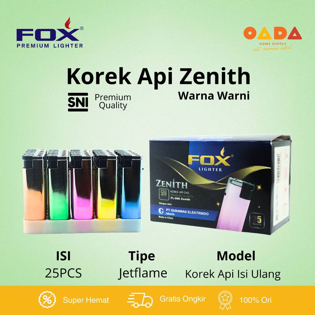 (25 Pcs) Korek Api Bara FOX ZENITH FL-906 Berkualitas SNI