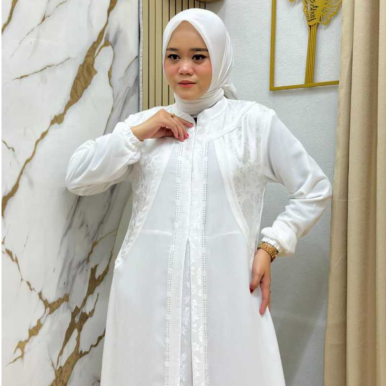 GAMIS PUTIH ELEGAN CERUTI SIMPLE COCOK LEBARAN DAN KONDANGAN
