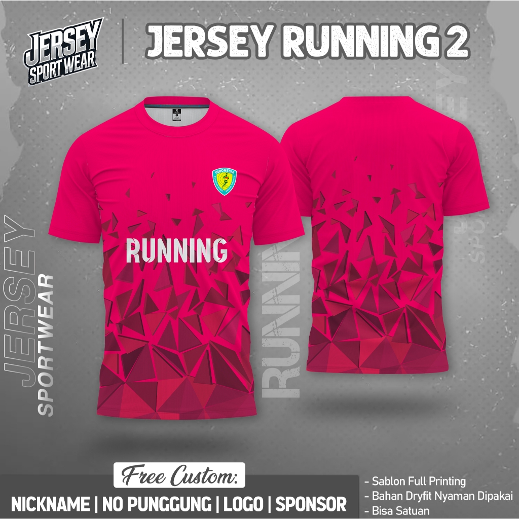 Jersey Running Custom Running 2 Pendek Free Custom Nama & No Punggung Full Printing