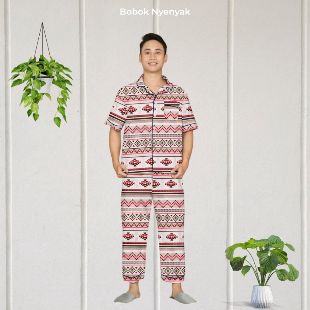 Baju Tidur Piyama Pria 1 CP Set Bahan Katun Nyaman AMS