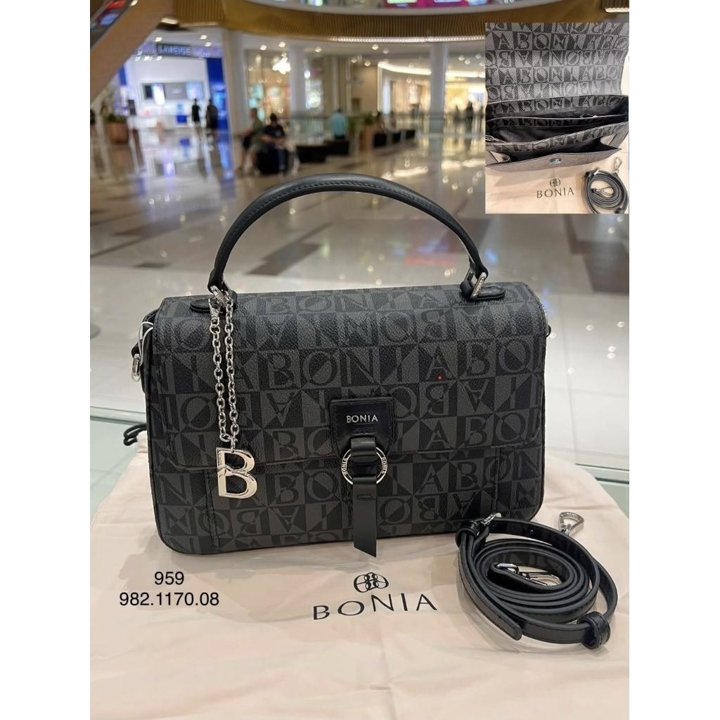 tas bonia original sling bag top handle metis monogram hitam