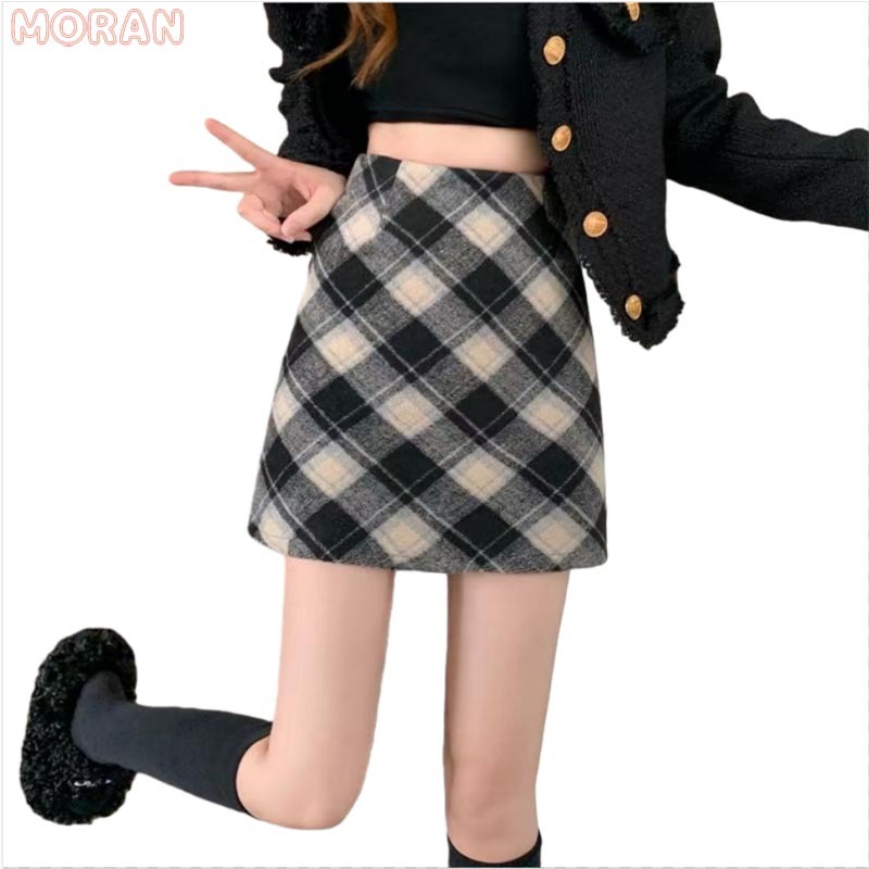 MORAN Rok mini kotak-kotak wanita