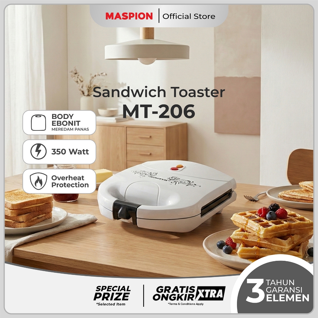 Maspion Pemanggang Roti Electric Sandwich Toaster MT-206