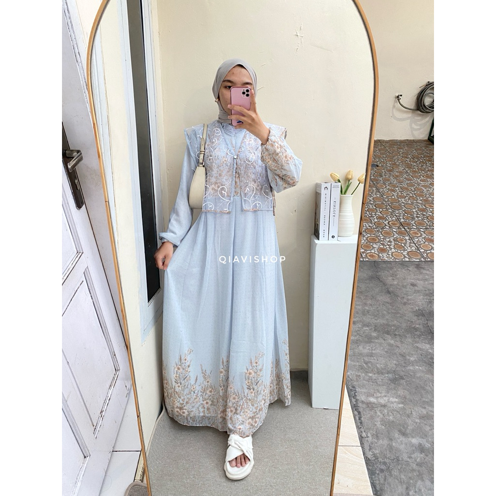 QIAVI SHOP - RIKA MAXI / gamis outer brukat / gamis outer cantik / gamis terbaru / dress outer murah