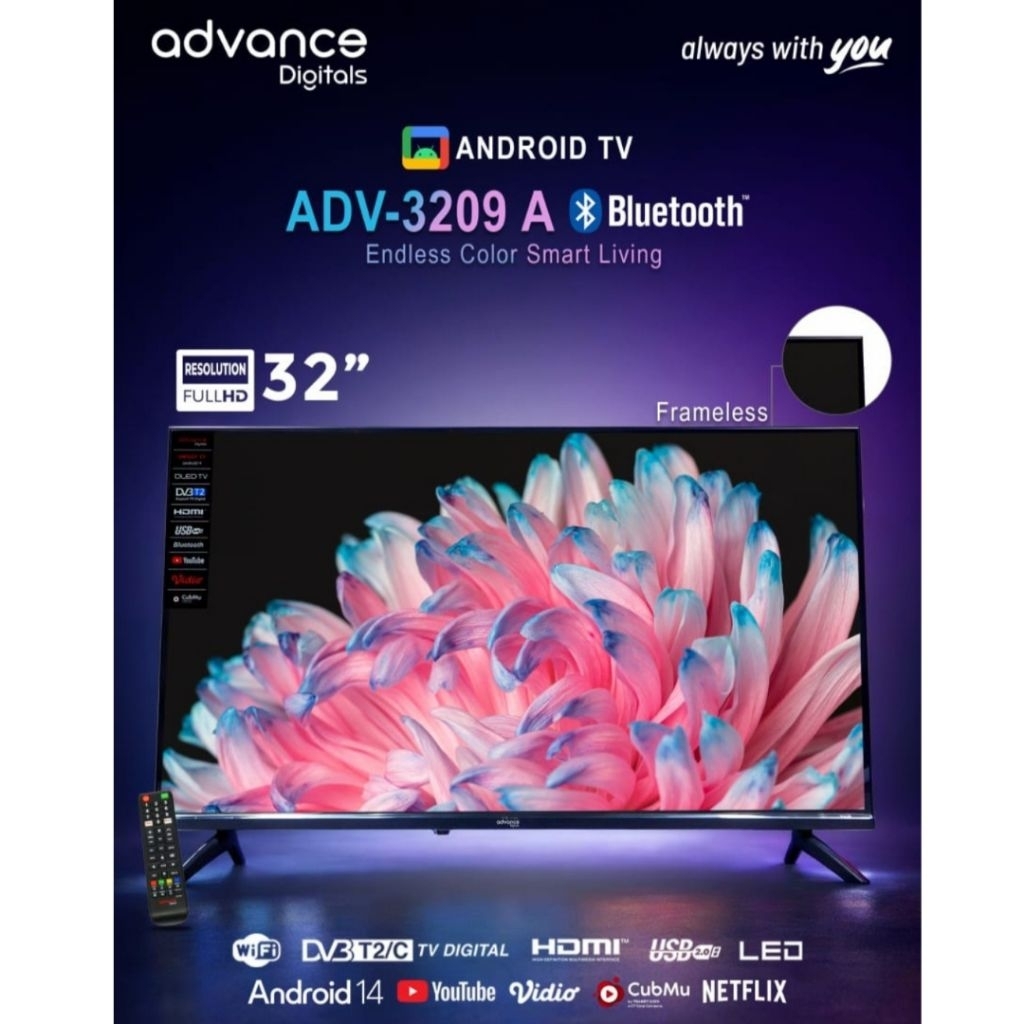 ADVANCE ANDROID LED TV 32 INCH FRAMELESS ADV-3209A BLUETOOTH