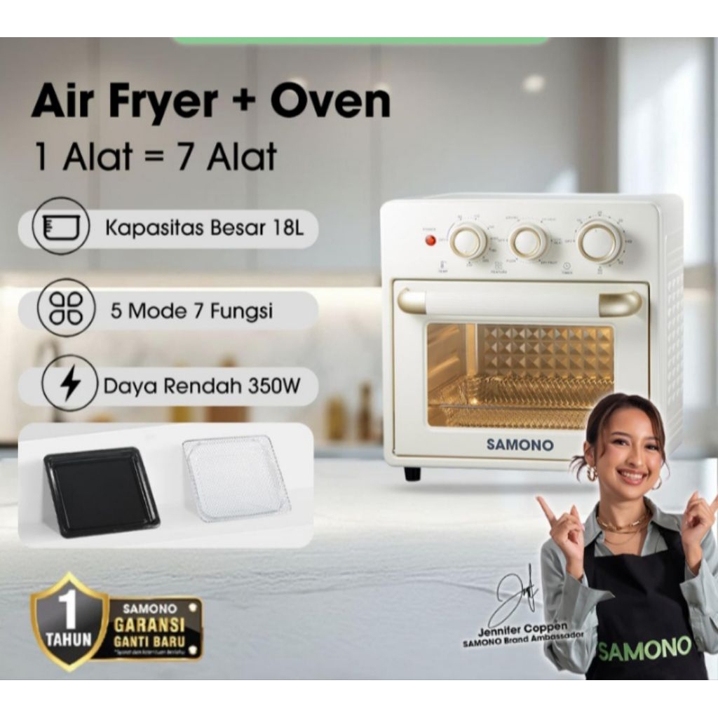 Samono Air Fryer Multifungsi 7 in 1 Oven Toaster 18L Low Watt 350Watt SW-AFV18 Stainless | Oven Air 