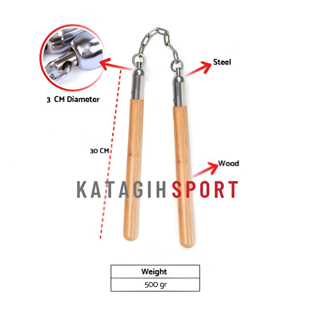 Double Stick Bushido Log XL Kayu / Double Stick Nunchaku Ruyung Kayu Bushido