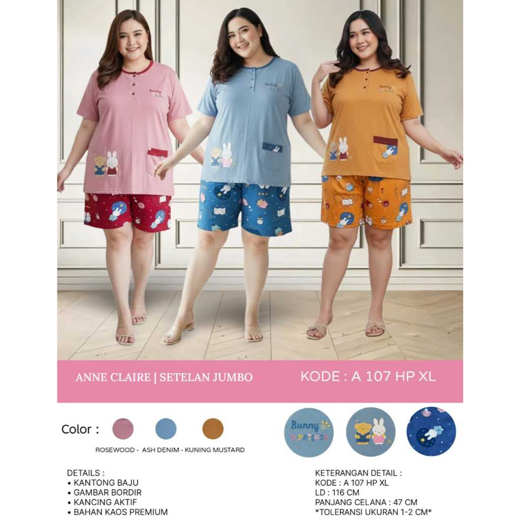 ANNE CLAIRE Baju Tidur Celana Pendek JUMBO XL | Baby Doll Sleepwear Dewasa Anak Remaja THEBIG3