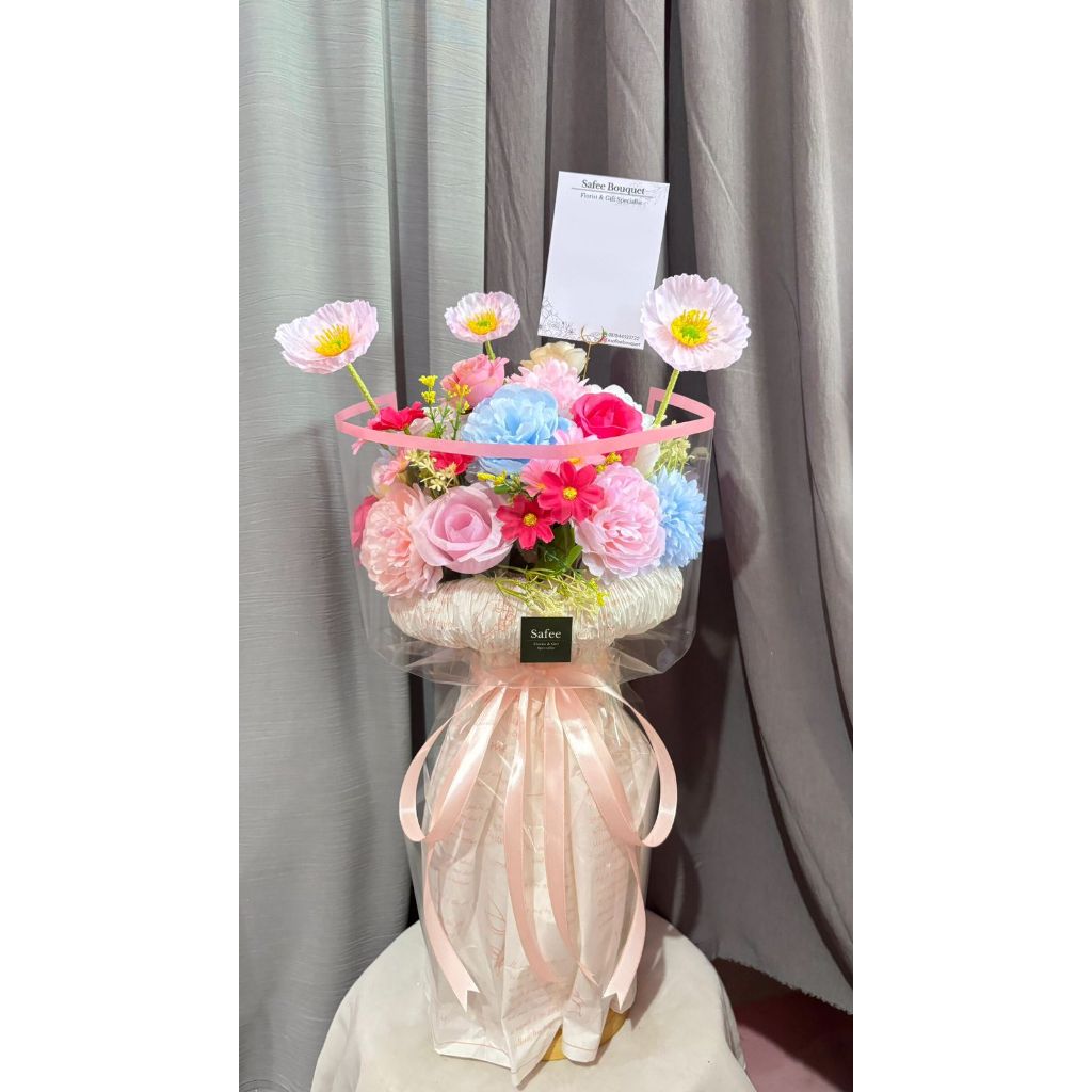 Garden Fantasy | Buket bunga artificial wisuda sidang | Buket ala thumbelina pink putih biru | Round