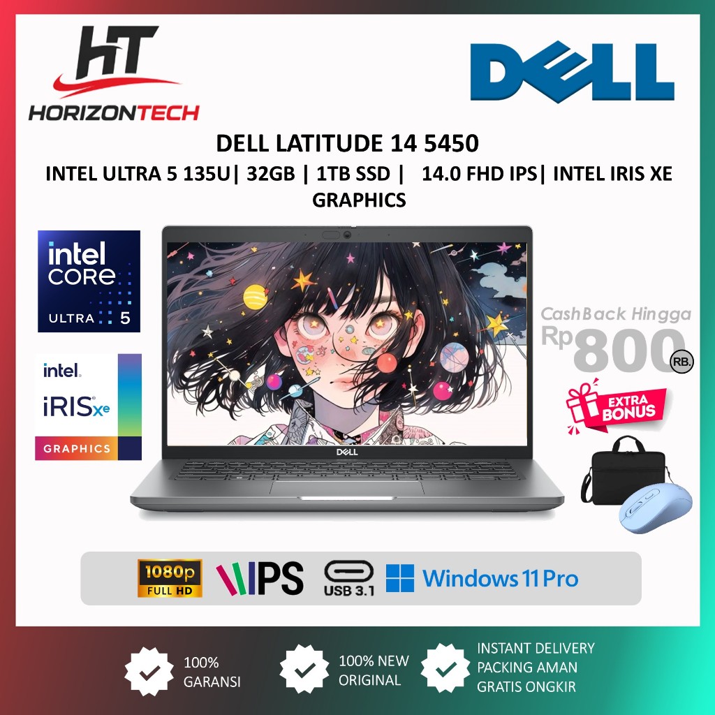Laptop Dell Latitude 14 5450 Intel Ultra 5 135U Ram 32GB 512GB SSD 14 in FHD IPS Windows11 Pro