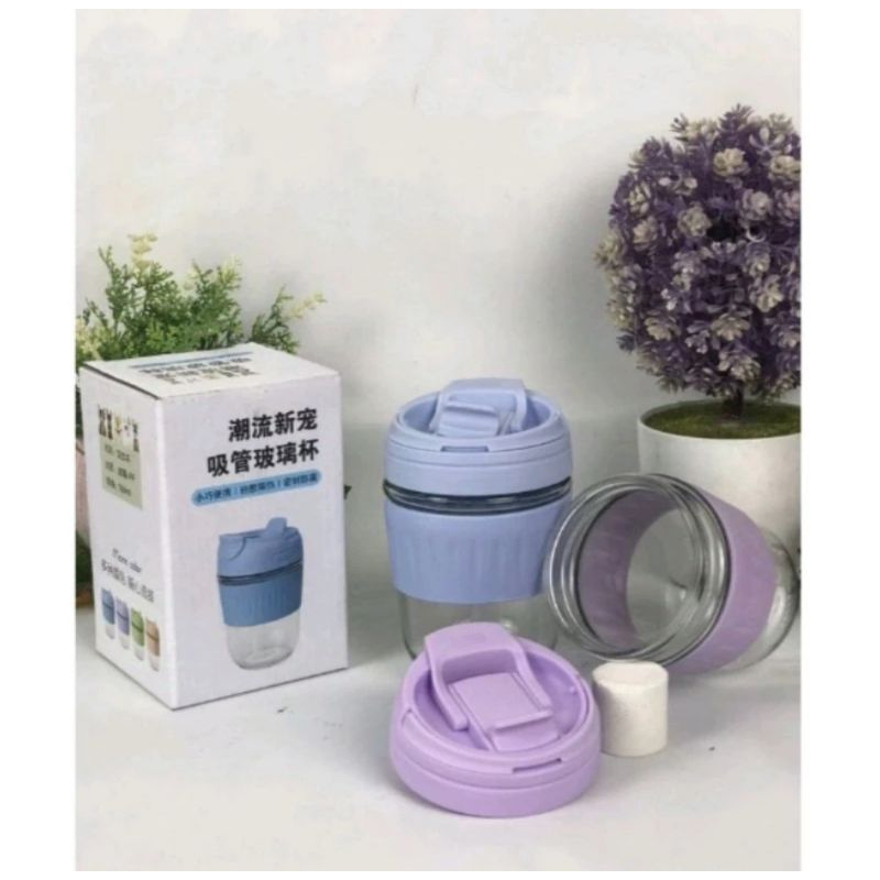 (EC05) gelas kopi + box aesthetic gelas kopi anti tumpah + sedotan