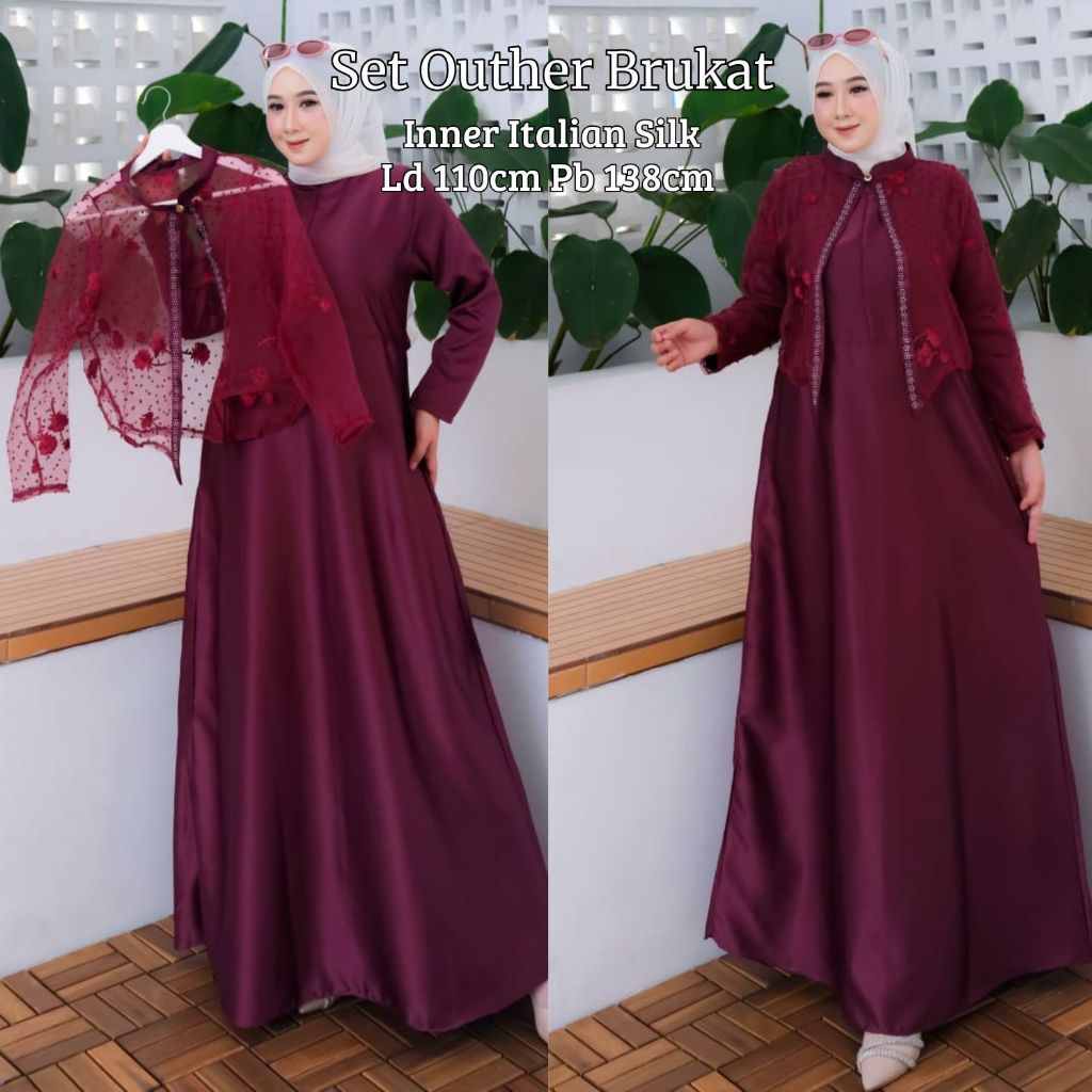 Gamis Melisa Set Outer Brukat / Gamis Viral 2026 / Busui / Gamis lebaran