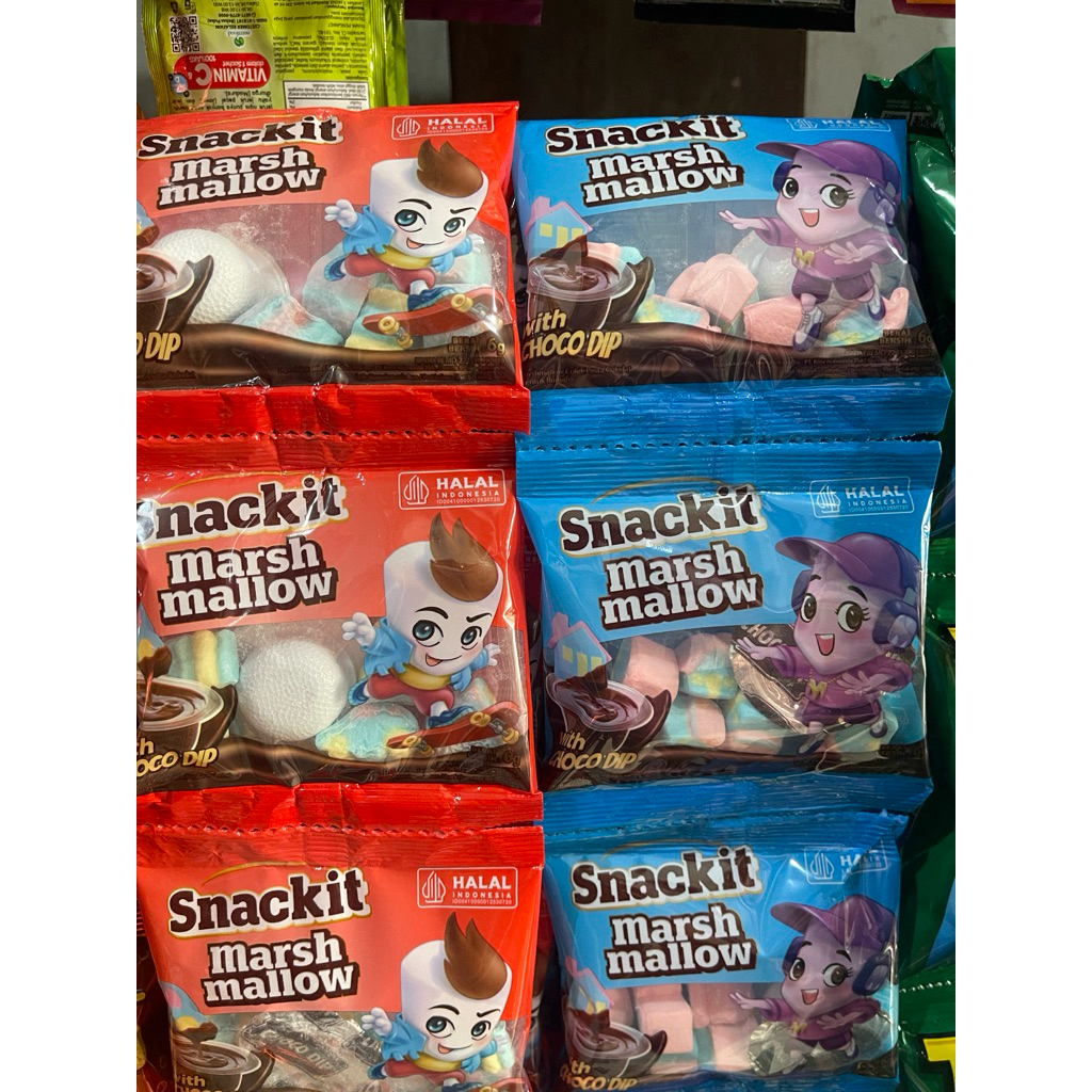 Snackit marshmallow with choco dip1 renteng isi 10pcs / Snackit marshmallow renteng