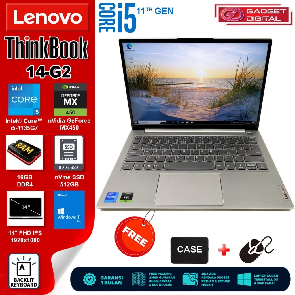 Laptop Lenovo ThinkBook 14 G2 Core i5 Gen 11 GeForce MX450 | 16GB / 512GB | 14" FHD IPS Backlight