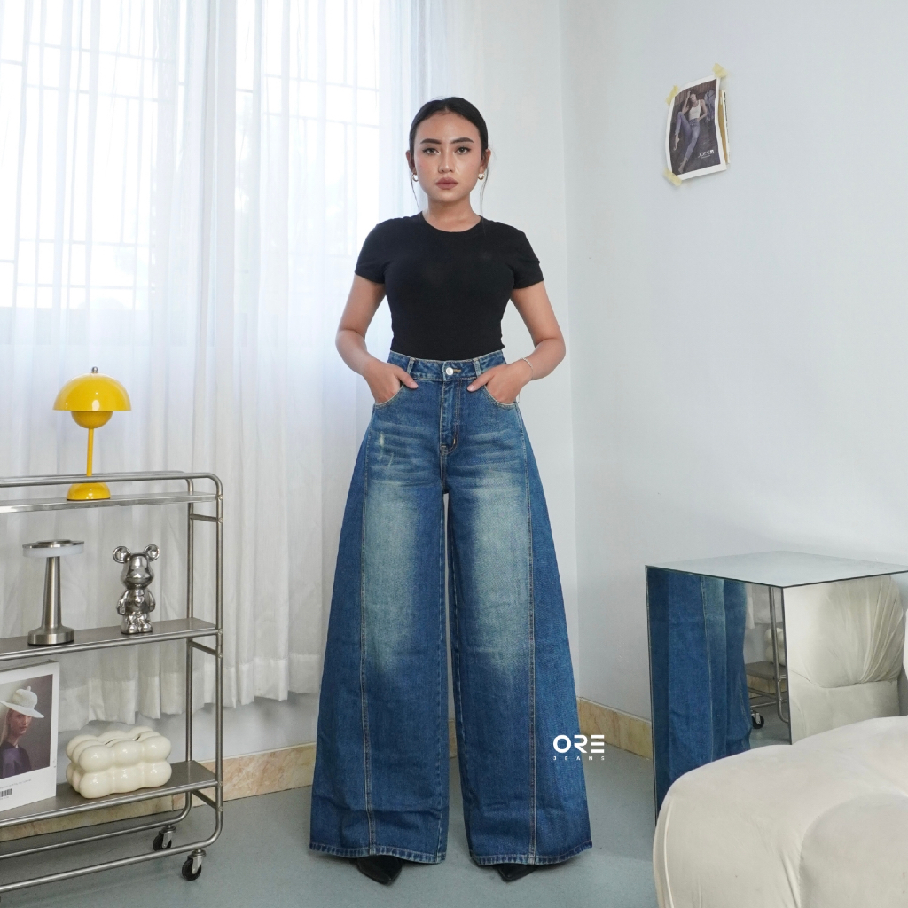 ORE - Adeline Kulot Jeans Highwaist Celana Wanita Ripped Non Strech Terbaru