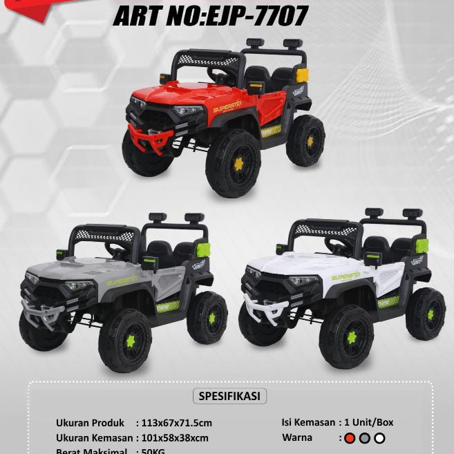 Mainan Anak Mobil Aki Jeep EJP 7707 Ban Plastik
