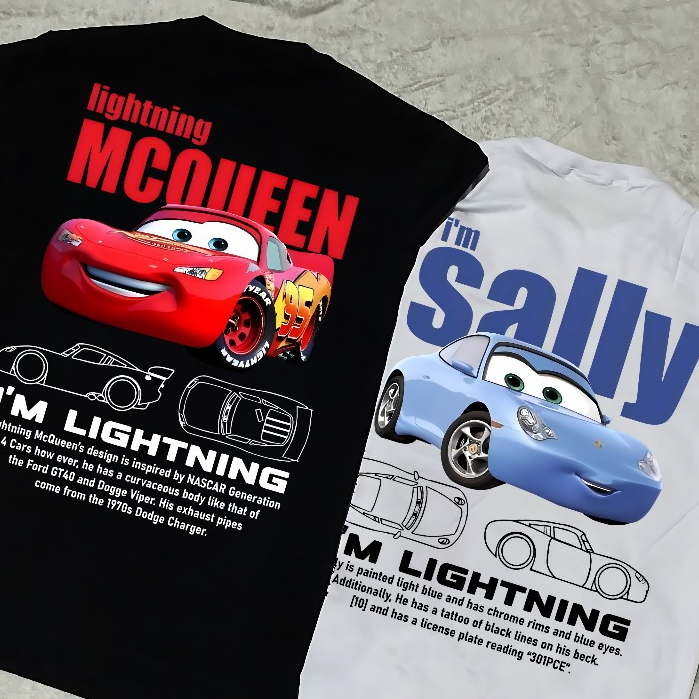 {Harga Satuan} Kaos Couple Pasangan Lightning McQueen Dan Sally T- Shirt | Baju Pasangan pria dan wa