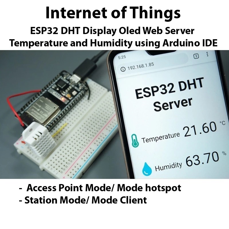Starterkit IoT- ESP32 DHT22 Web Server Monitoring Suhu dan Kelembaban dengan OLED