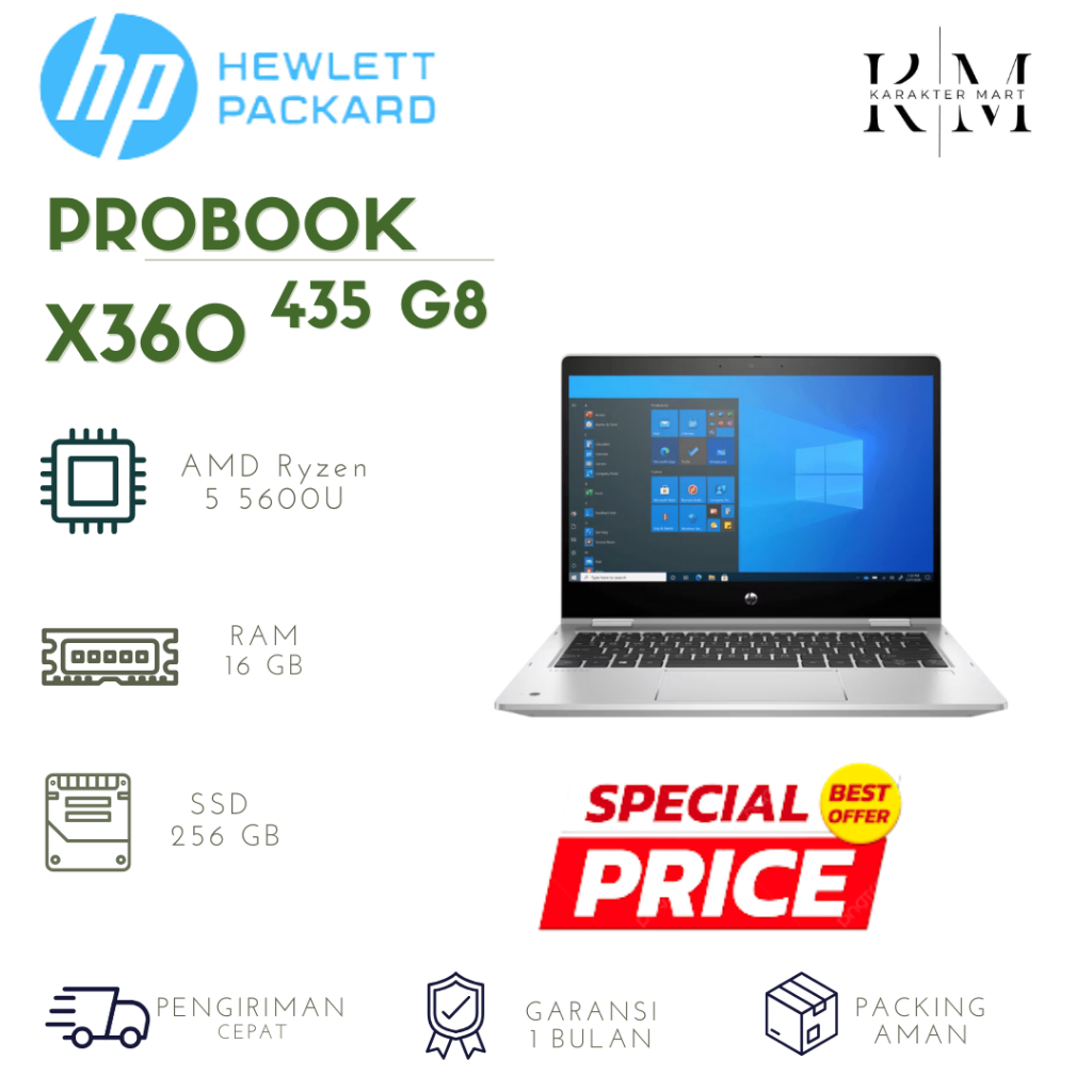 Jual Laptop HP Probook X360 435 G8 AMD Ryzen 5 5600 Ram 16GB SSD 512GB 256GB