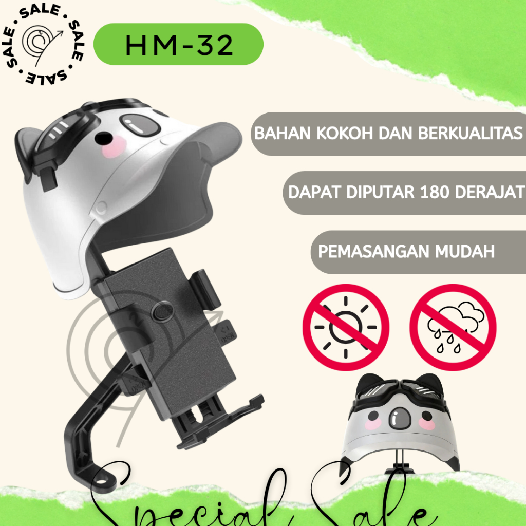Holder HP Motor Besi Plus Topi Helm Lucu Dudukan HP Spion Motor Anti Getar HOLDER LUCU