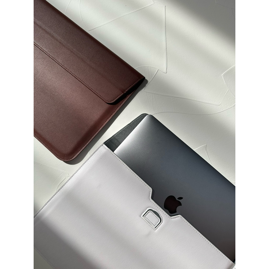 Leather Sleeve Sarung Tas Laptop Coklat Maroon Hitam Black wine Lilac blue mint grey croco kulit pin