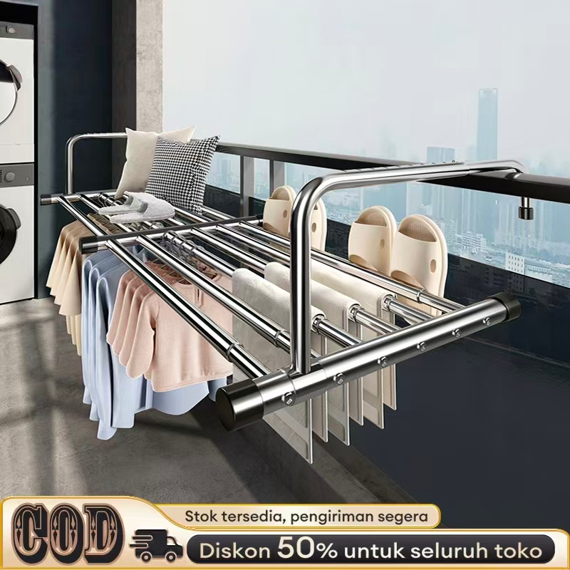 Gantungan baju balkon apartemen, rak gantung baju stainless steel, rak gantung balkon, gantungan han