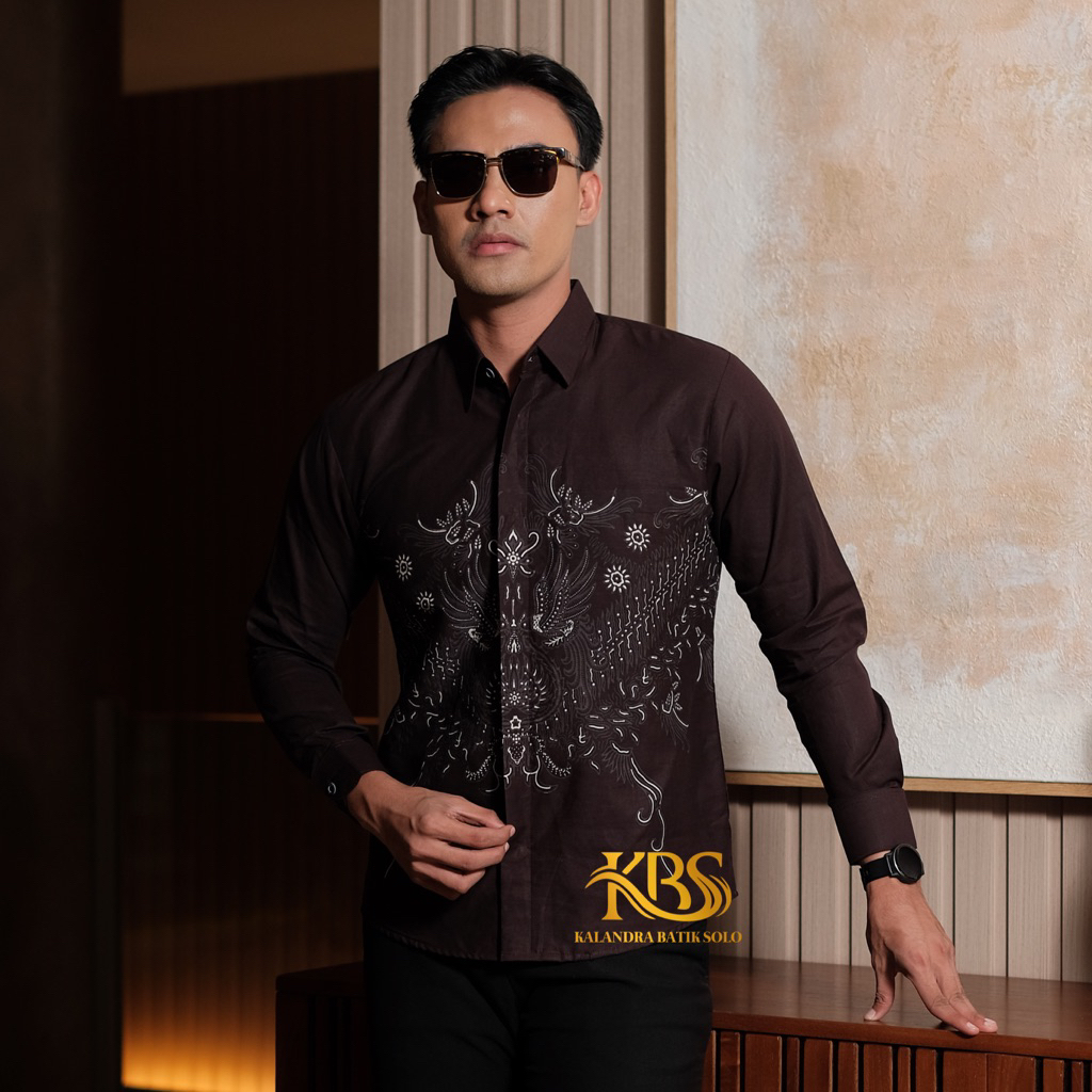 Arjuna Coklat Mahogany slimfit KALANDRA BATIK SOLO lengan panjang katun prima premium full furing ad