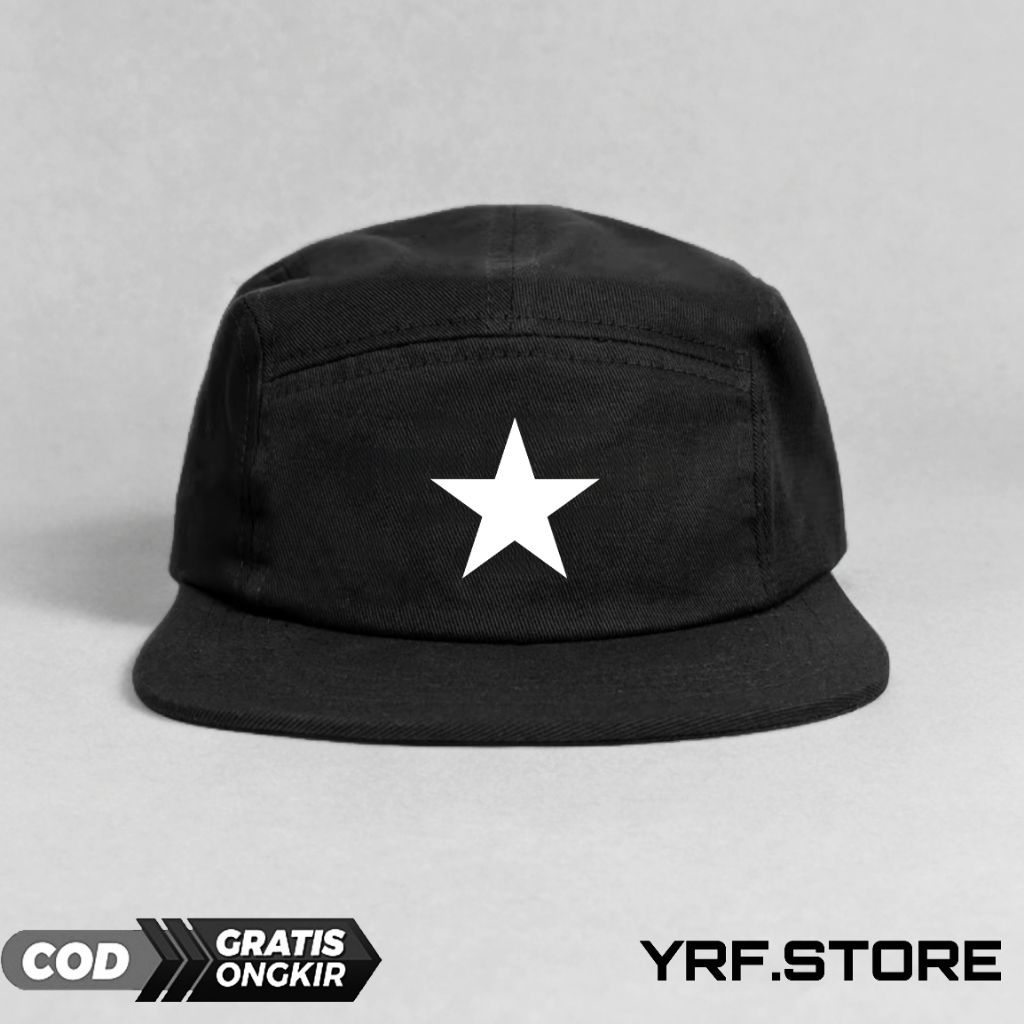 topi star boy YRF.STORE warna hitam logo bintang bervariasi,topi snapback 5 panel,topi keren