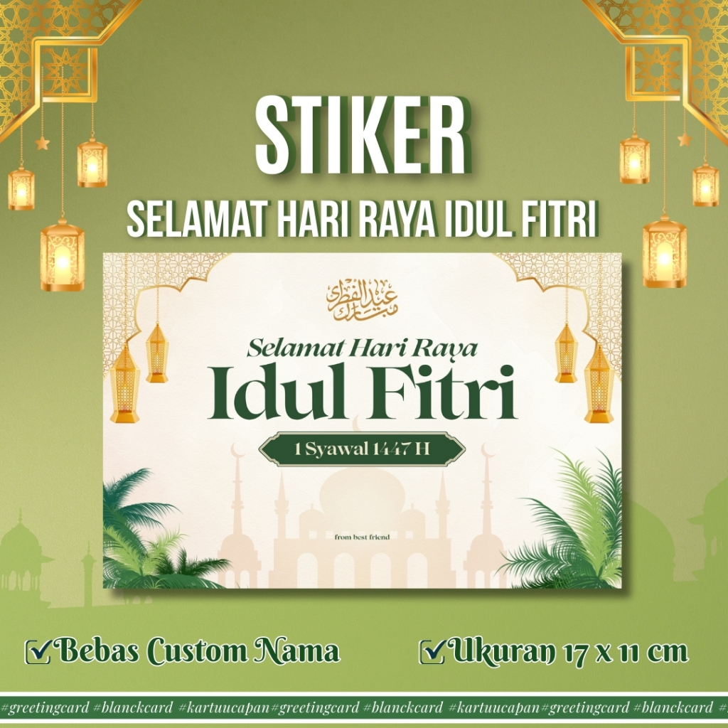 (4 pcs) Stiker Ucapan Idul Fitri Lebaran Estetik Murah - Sticker Greeting Card Lebaran Custom Nama &