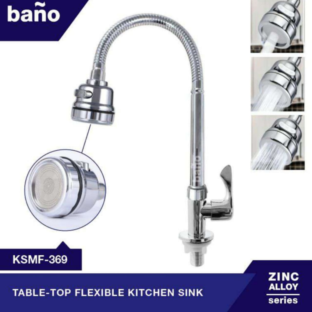 Kran Sink Meja Fleksibel Stainless KSMF-369 BANO | Kran Dapur Fleksibel Tarik Semprot