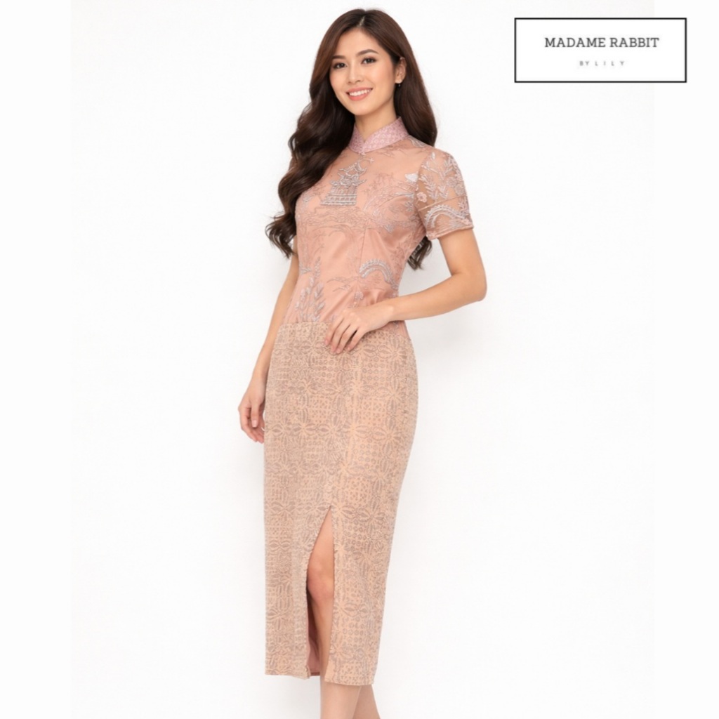 Dress Cheongsam Mocca Madame Rabbit Baju Pesta Batik Elegant