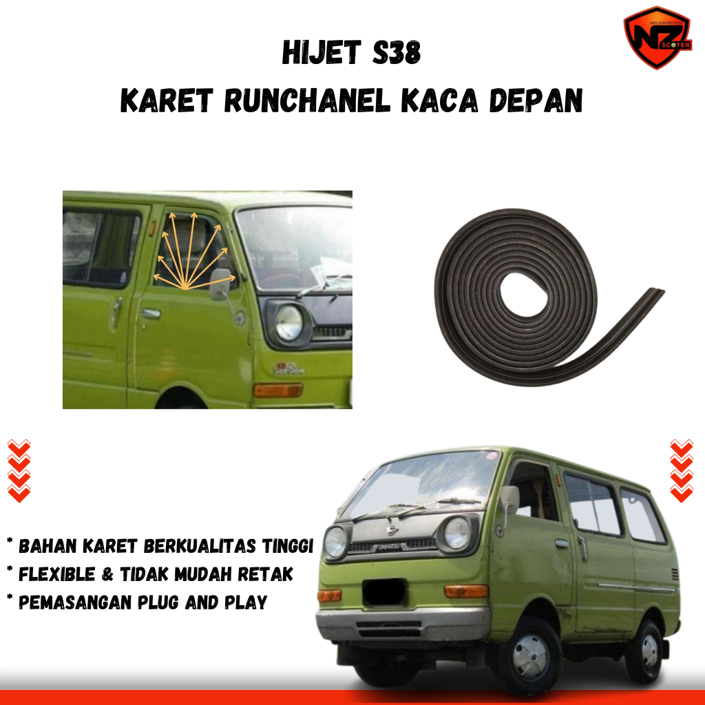 Karet Runchannel Kaca Pintu Depan Daihatsu Hijet S38 | Karet Jalur Kaca Pintu