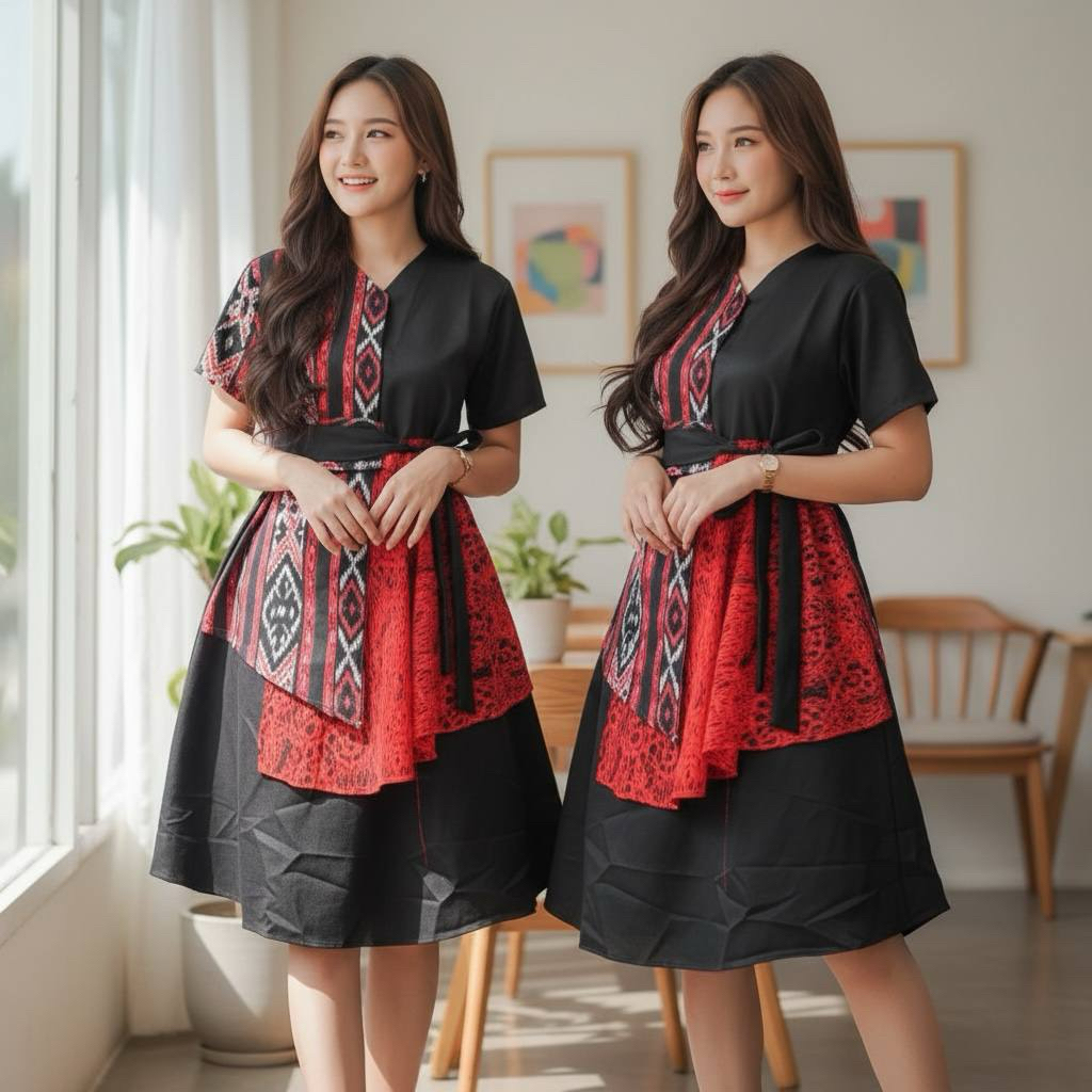 keishan.id - dress tile mutiara motif andin baju natal kondangan hariraya mewah brokat tile party ga