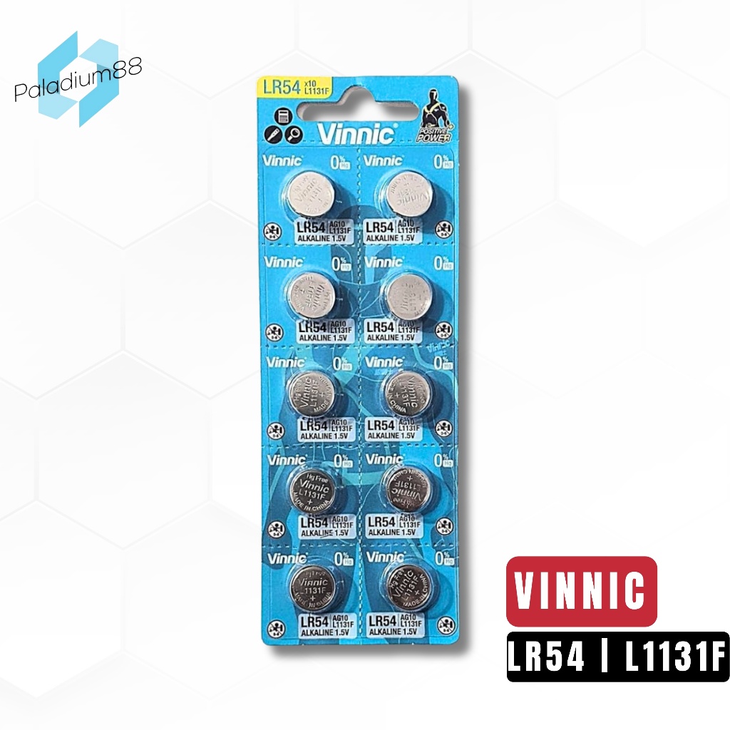 Baterai Vinnic AG10 LR1130 LR54 L1131F Alkaline 1.5V - Baterai Jam & Kalkulator (1 Pcs)