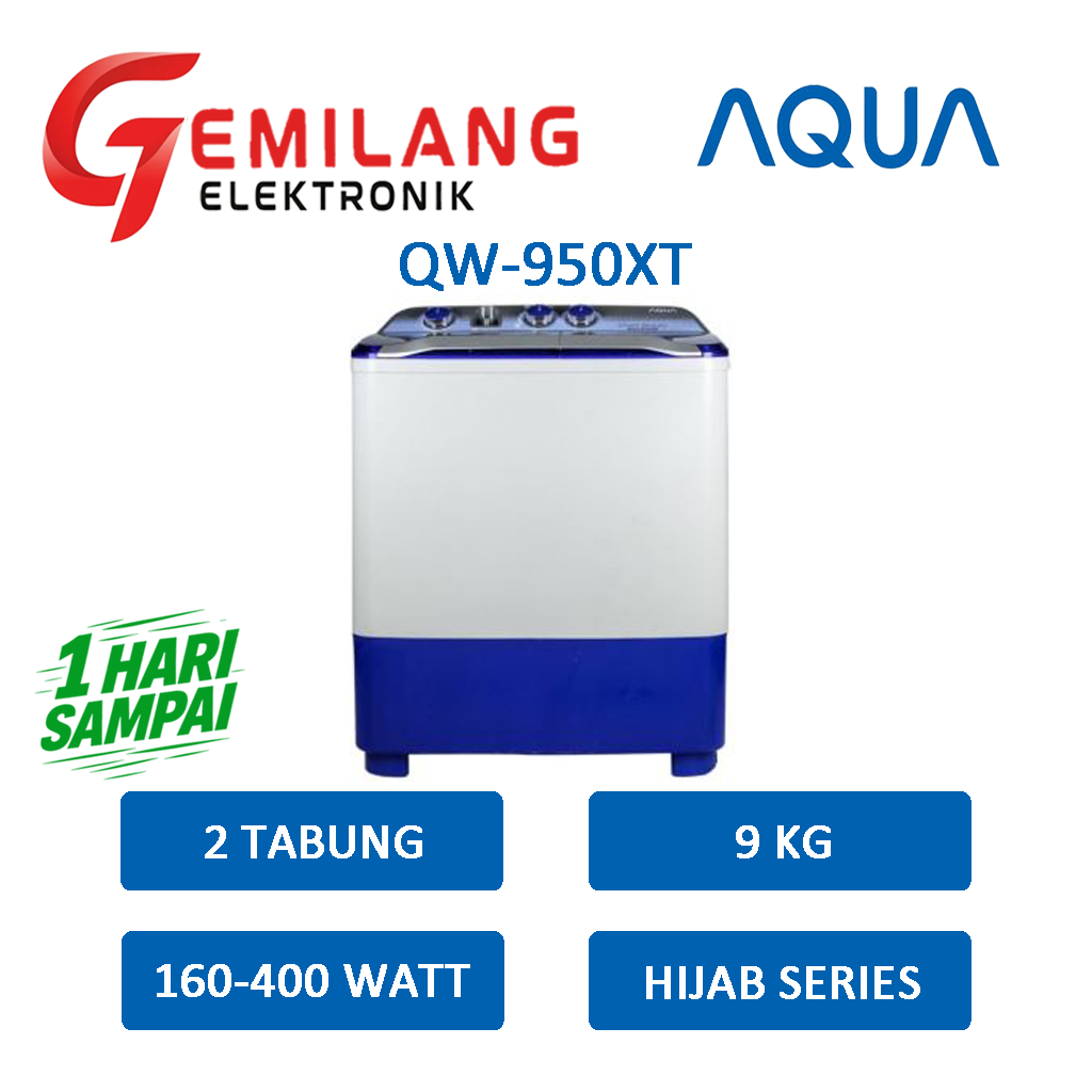 MESIN CUCI AQUA QW-950xt MESIN CUCI 2 TABUNG 9 KG HIJAB SERIES