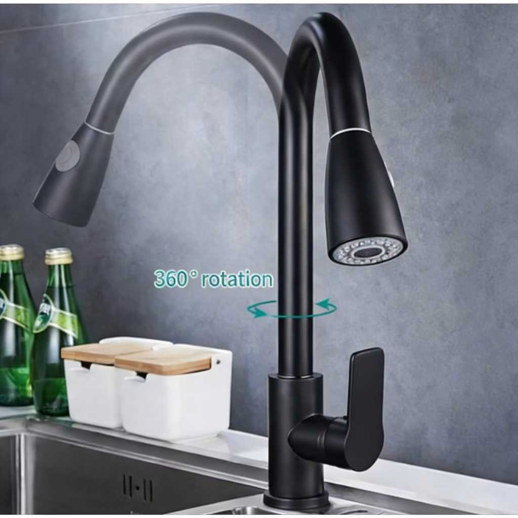 Kran Dapur Tarik Fleksibel Hitam 2 Mode Semprotan | Kitchen Pull Out Faucet Black BANO KSM-667 & 668