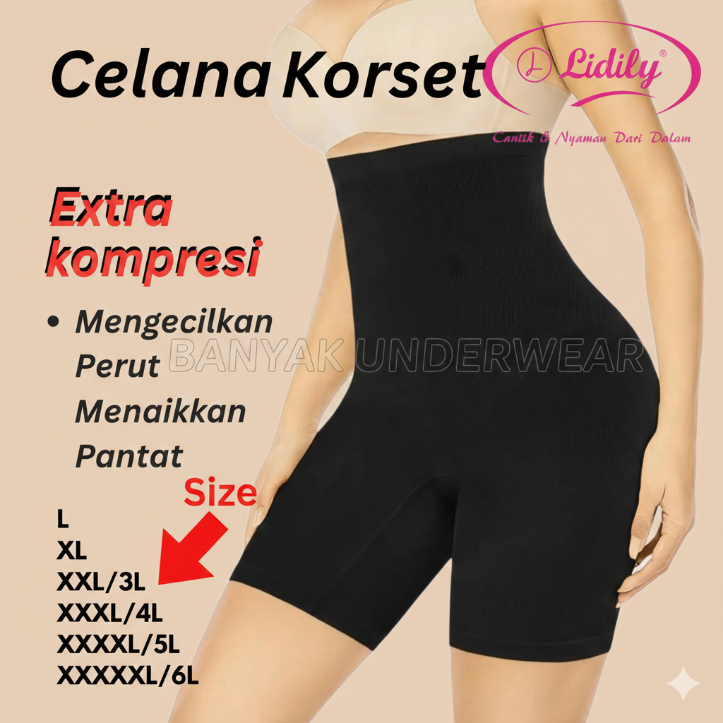 Lidily Celana Korset Pelangsing Perut Premium Big Size Jumbo Nilon Spandek Pilih Warna Size L XL XXL