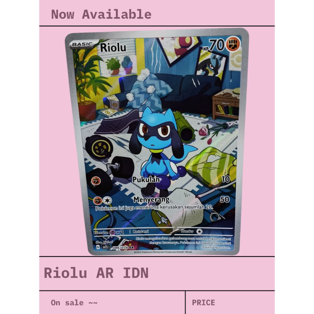 Kartu pokemon art rare "AR" Riolu biru