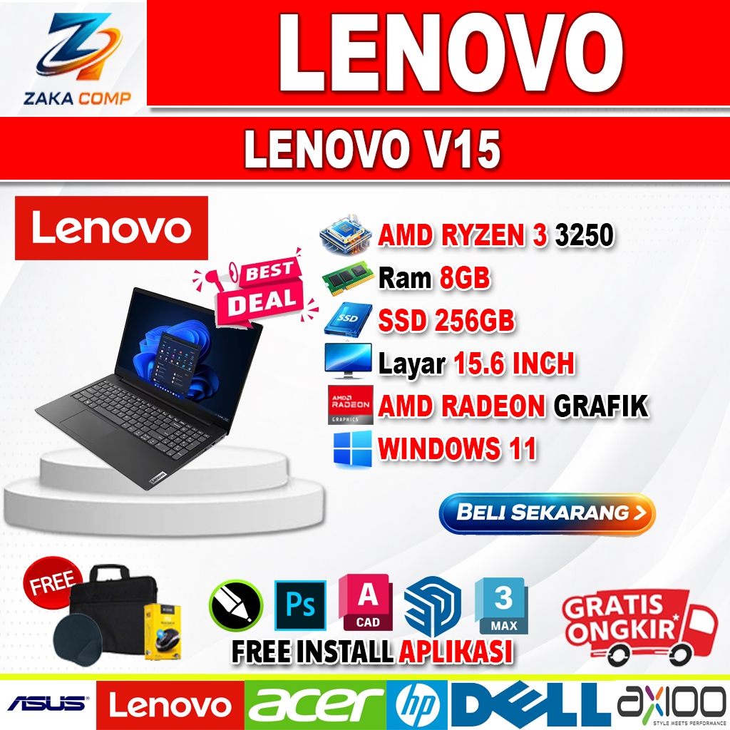 LENOVO V15 AMD RYZEN 3 3250 RAM 8GB SSD 256GB LAYAR 15,6INCH WINDOWS 11