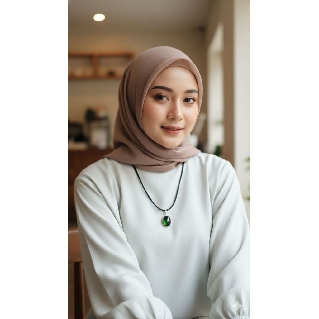 kalung liontin batu oval zamkal/zamrud kalimantan 18x13 mm harga terbaik