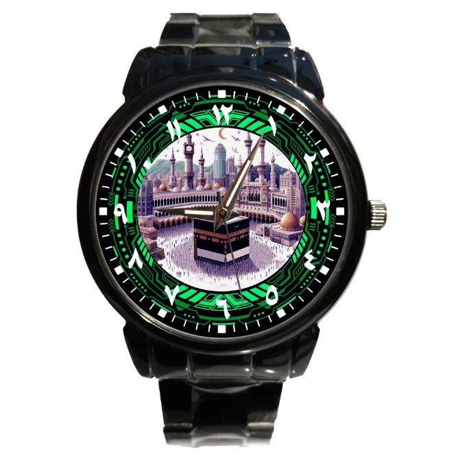 Jam Tangan Angka Arab Kabah Gambar Custom