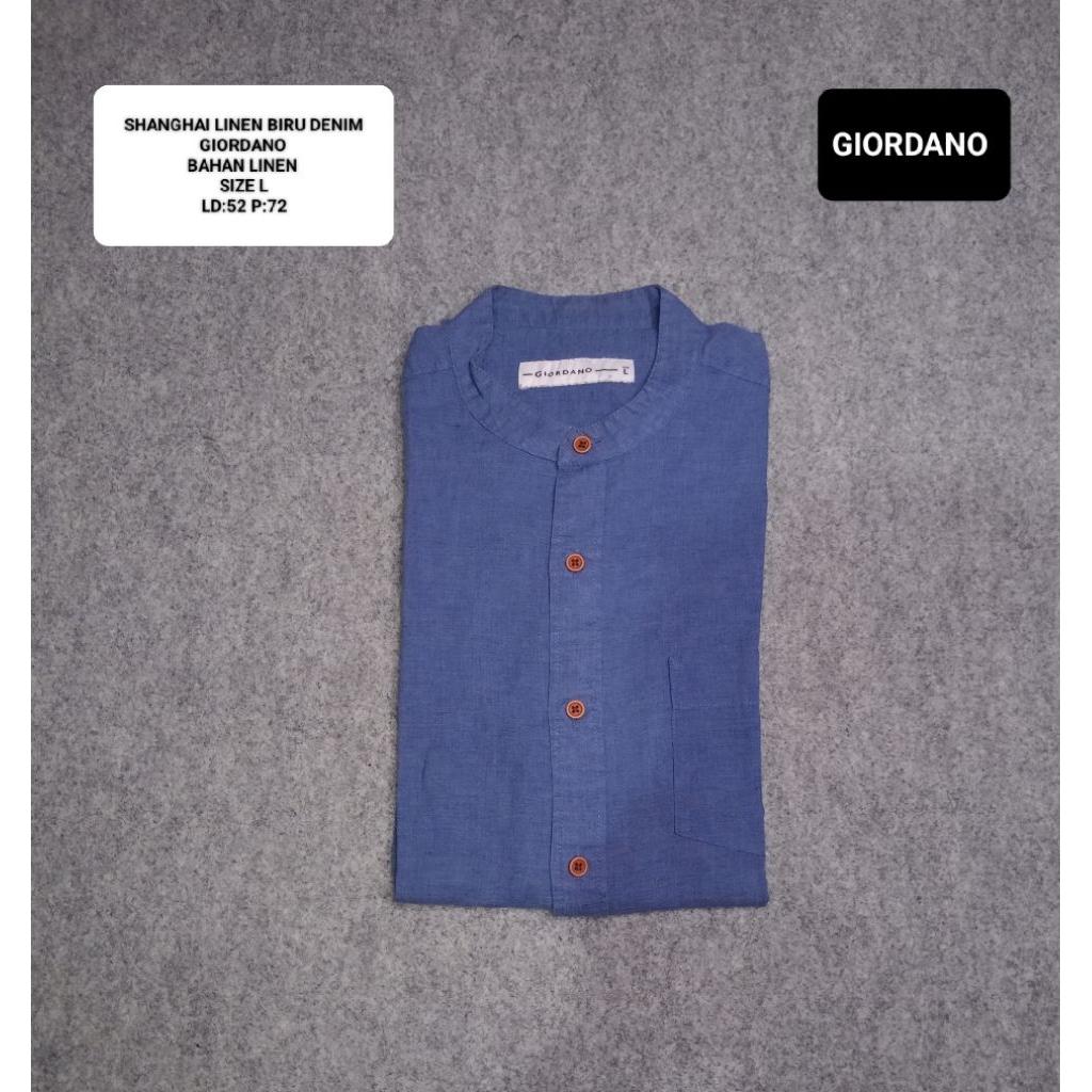 KEMEJA SHANGHAI LINEN BIRU DENIM GIORDANO OR1 SIZE L